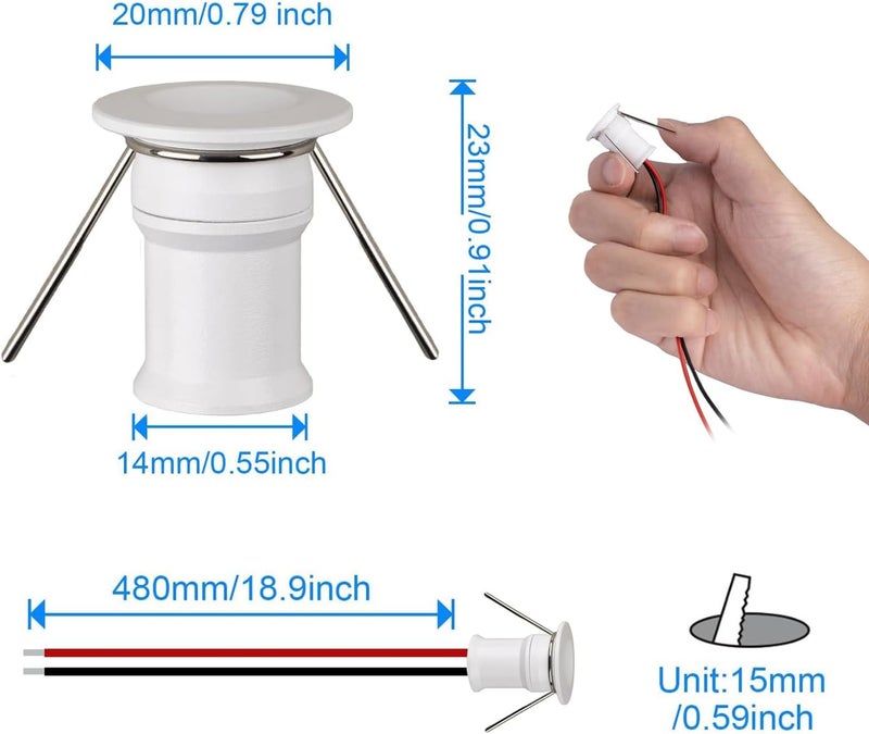 HHTUN 902 120°LED mini Spotlight,DC12V 1W,80Ra,75lm,Small Size,Embedded Installation,Suitable for Cabinet Lighting Such as Wine cabinets,Shoe cabinets,etc.,with Power Supply(6000K,White,9Pack) - Image 5